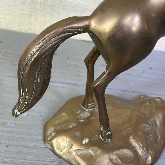 Vintage Brass Rearing Horse Statue Sculpture Western Decor Made In Korea - Picture 15 of 16